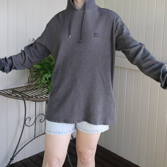 Billabong Size XL Jumper Black Knit Pullover Thermal Hooded Hippie Winter Casual - Picture 2 of 11